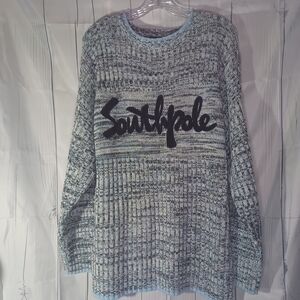 Vintage Y2K Southpole Knit Sweater Mens Size Medium Blue Big Front Logo Casual